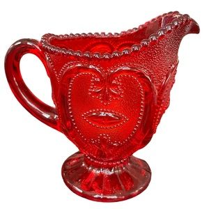 Vintage Mosser Glass Ruby Red Sweetheart Pattern Pitcher Creamer 4.75” Tall EUC